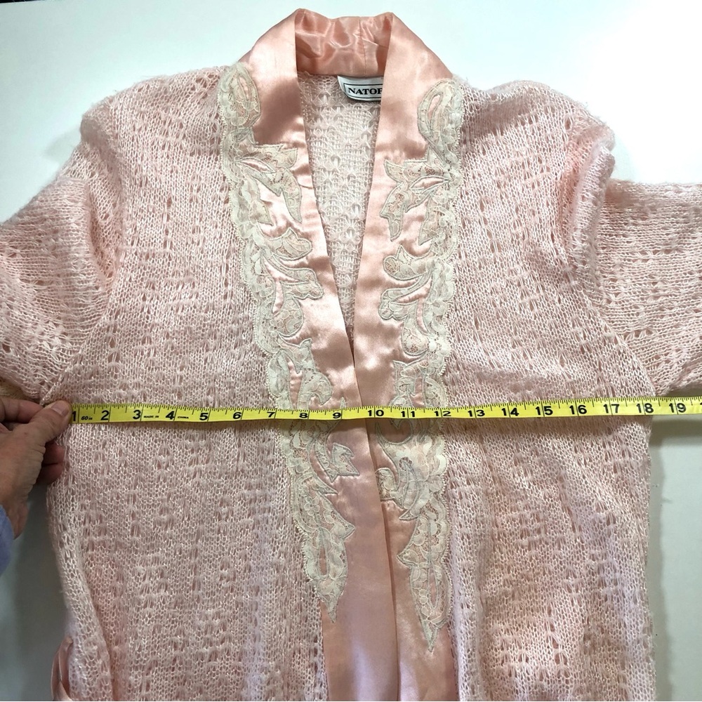 Natori Vintage Blush Pink Crochet Knit Long Robe Lace Size M - Picture 7 of 10